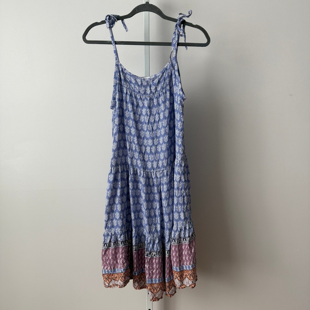 Beachlunchlounge S Blue Tiered Mini Dress Cottage Prairie Peasant  Boho Sundress